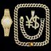 Men's Hip Hop Luxury Stainless Steel Watch Set With Cuban Link Chain & Diamond Pendant – Quartz Movement, Alloy Case, Fashion Statement_voghion.com