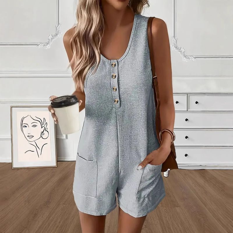 Dameskleding Casual Knoopzak Vest Jumpsuit Dames_voghion.com