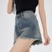 Short en jean large pour femme, coupe ample, taille haute, décontracté et polyvalent, jambe droite coupe trapèze, niche, à volants,_voghion.com