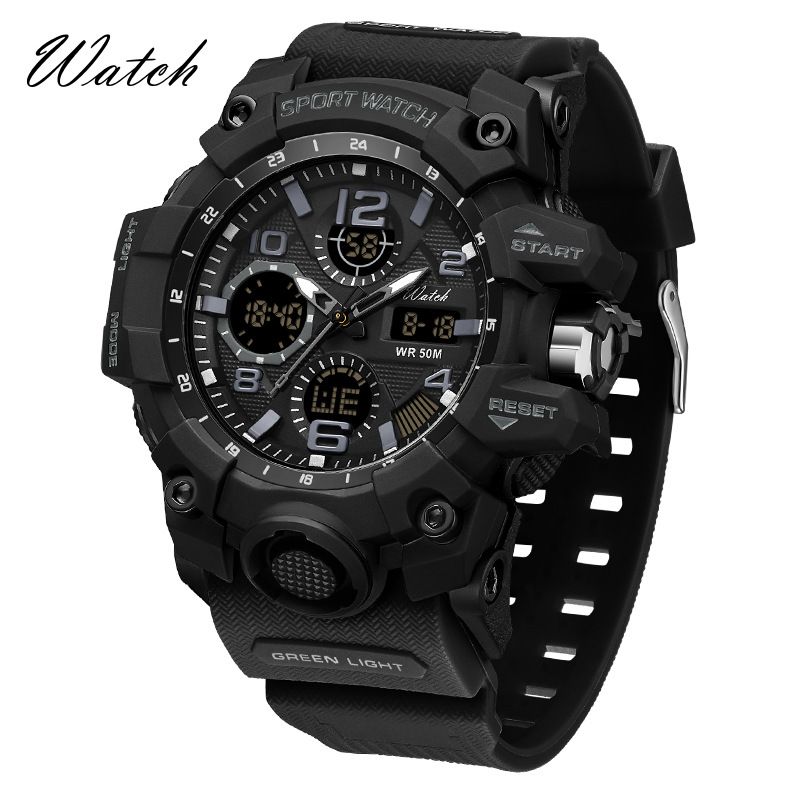 Men's Digital Analog Sports Watch With Waterproof, Stopwatch, Alarm, And Luminous Display Outdoor Sports Multi Function Watch For Men_voghion.com