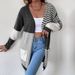 Patchwork Striped Long Sleeve Pocket Sweater Cardigan_voghion.com
