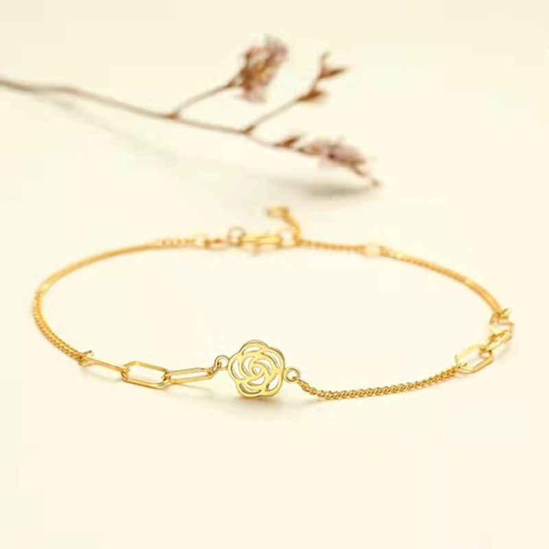 Bijuterii pentru femei, alamă, placată cu aur, brățară Camellia, stil brățară, brățară în stil etnic, nu se va decolora mult timp_voghion.com