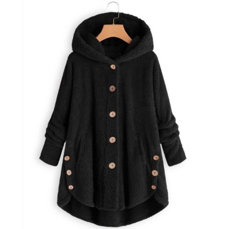 Women's Button-up Plush Top Irregular Fashion Brand Solid Color Coat_voghion.com