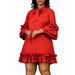 Women's clothing loose casual large size ruffle sleeve lace-up solid color_voghion.com