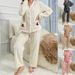 Autumn And Winter Cotton Lint Button Cardigan Cherry Print Women's Pajamas Loungewear Simple And Casual_voghion.com