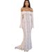 Women's Clothing Off-Shoulder Lace Mermaid Dress – Long-Sleeve Sexy Bodycon Gown (White/Black/Pink/Beige)_voghion.com