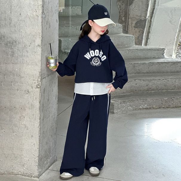 Mädchenanzug Herbstmode 2025 Neue Kleidung für Kinder mittleren und höheren Alters, modischer zweiteiliger Pullover im ausländischen Stil mit Streifenhose_voghion.com