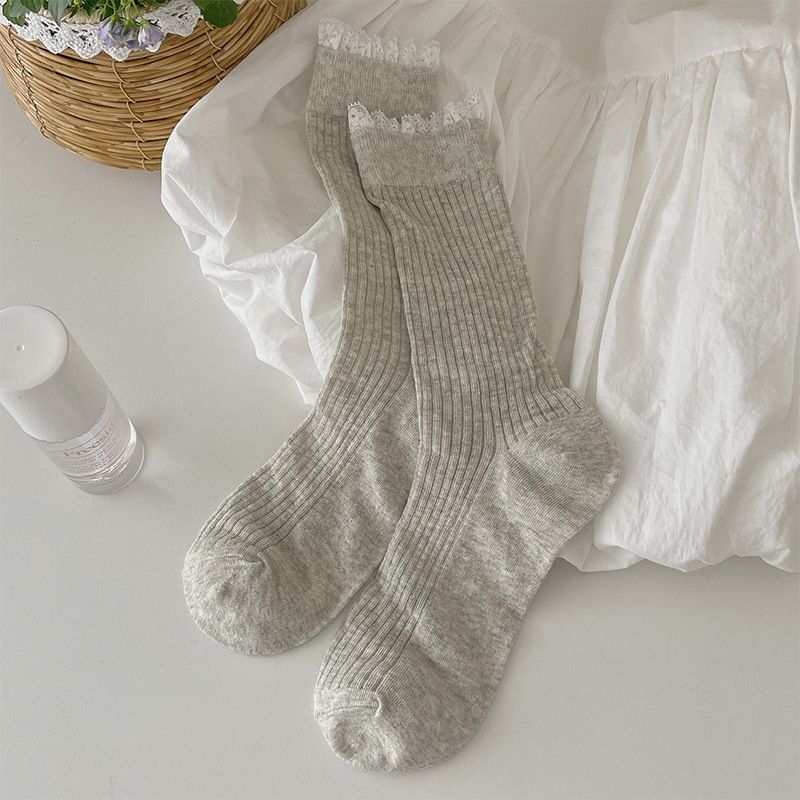 White Mid-summer Thin Cotton Socks, Instagram Tide Ballet Style, Girls Bow Stockings_voghion.com