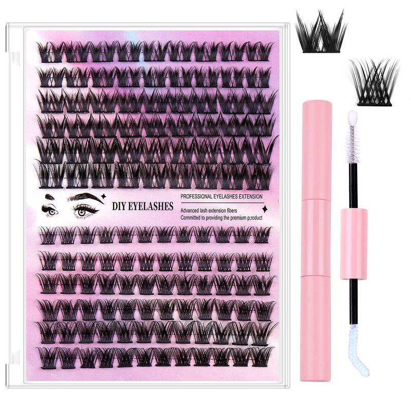 Ripsipidennyssarja DIY Eyelash Glue Set Natural Paksut tekoripset 126 rypälettä kappalemaista fleeceä_voghion.com