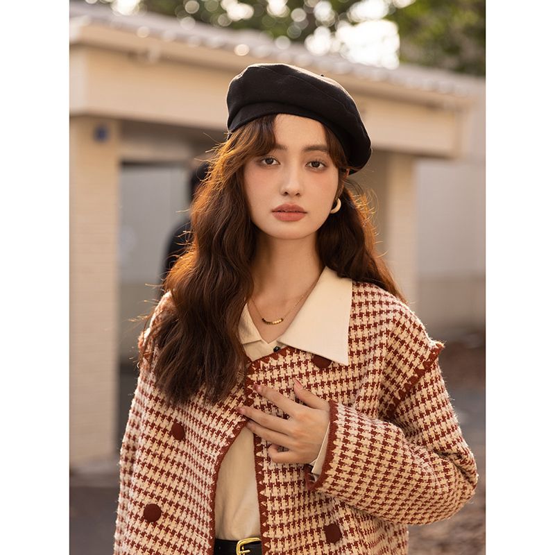 (Baumwolle) Duftender Wind Tausend Vogelgitter Wolldickmantel für Damen Herbst Winter, kurz_voghion.com