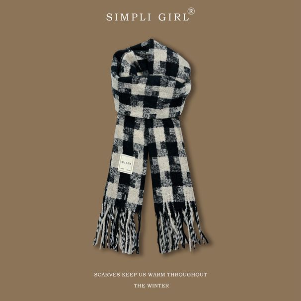 Korean Style Plaid For Women Winter 2025 New High-end Versatile Warm Neck Scarf Student Couple Shawl Dual-use_voghion.com