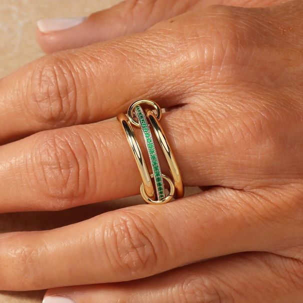 Nuovo anello doppio triplo in oro e argento lucido spesso con zirconi cubici impilati_voghion.com