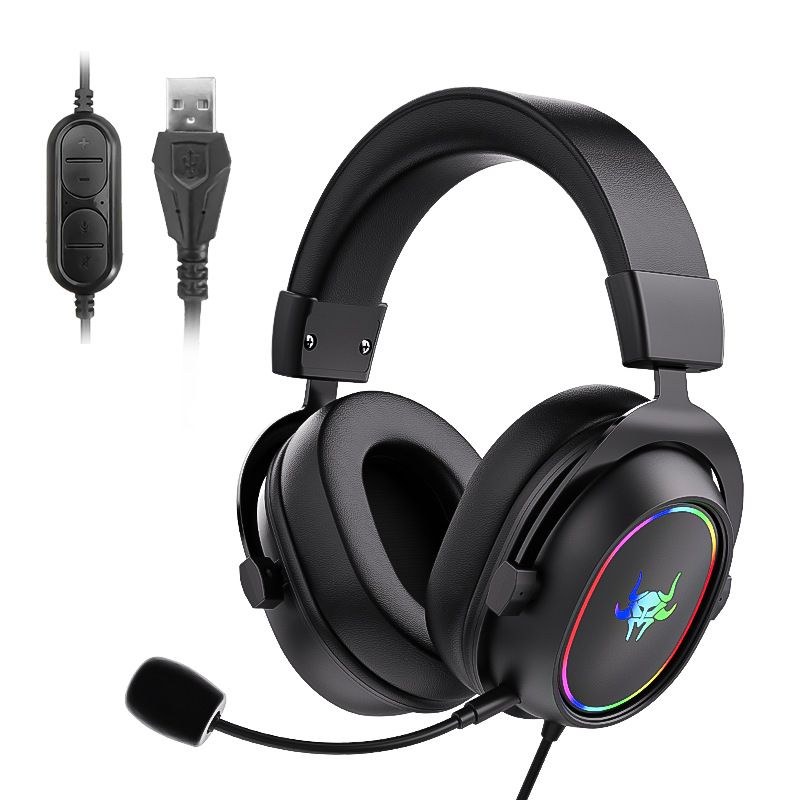 Cuffie da gioco RGB TEKUSHENG con microfono, cuffie over-ear USB cablate per PC, driver ad alta fedeltà da 50 mm, isolamento acustico e fascia regolabile_voghion.com