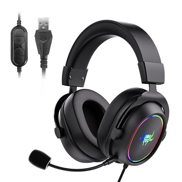 Cuffie da gioco RGB TEKUSHENG con microfono, cuffie over-ear USB cablate per PC, driver ad alta fedeltà da 50 mm, isolamento acustico e fascia regolabile_voghion.com