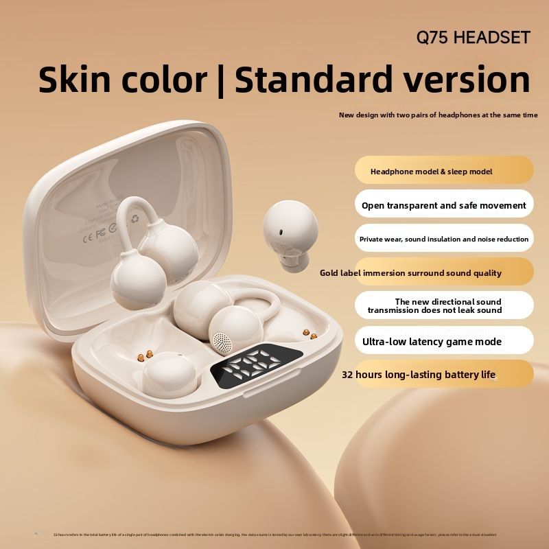 Two Bluetooth Earbuds 2-in-1 Sleep Wireless Semi-In-Ear Clip-On Conduction Mini Noise Cancelling Long Battery Life_voghion.com