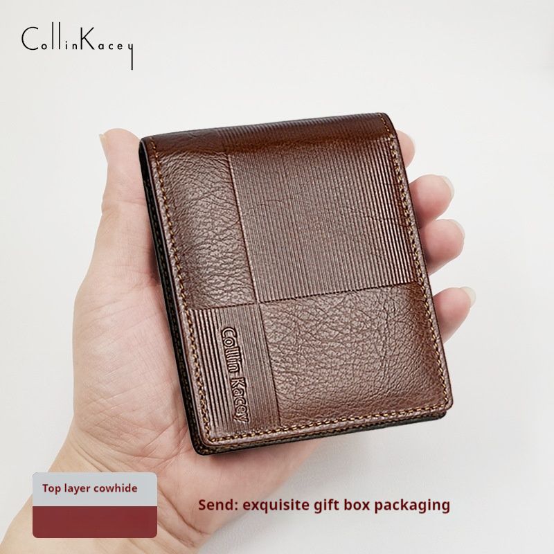 New Cowhide Men's Leisure ID Fashion Short Silver Bag Business Multi Card Wallet_voghion.com