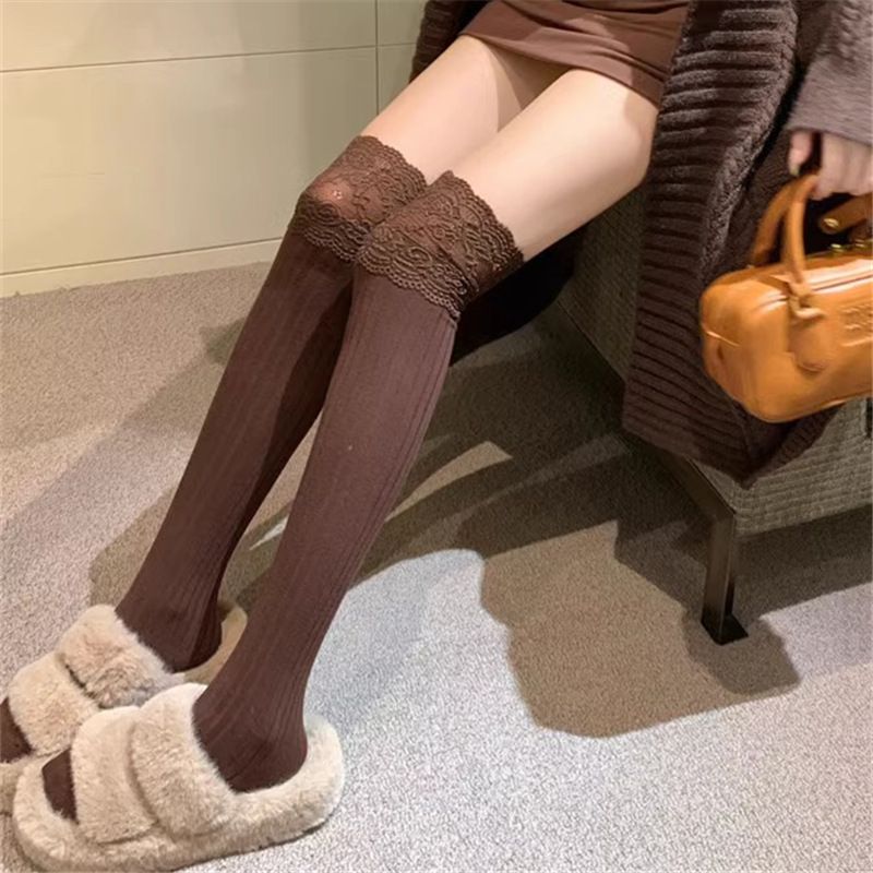 Lace over-the-knee socks, Japanese thigh-high stockings, women's autumn and winter slimming and versatile long boot socks_voghion.com