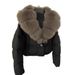 Women's Short Down Jacket With Oversized Fox Fur Collar - Winter Fashion Coat With White Duck Down, Detachable Fur, Loose Fit, Multiple Colors_voghion.com