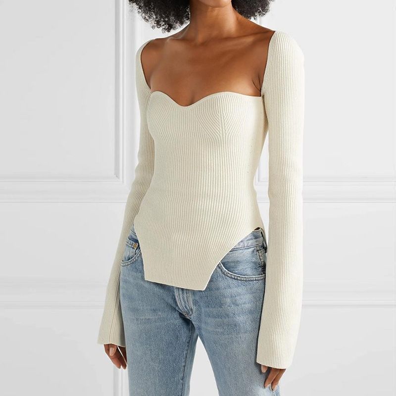 Women's Clothing new autumn and winter elastic off shoulder bottoming knitted sweater _voghion.com