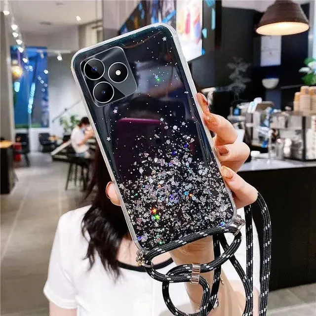 Custodia per telefono Realme C63 Bling Starry Sky Cover morbida trasparente con tracolla_voghion.com