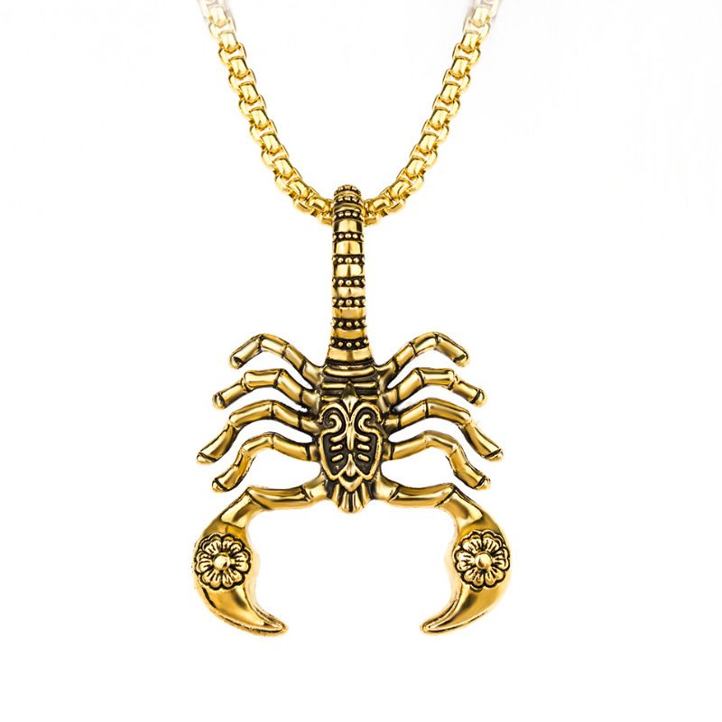Modischer, lässiger Stil, goldener Skorpion, großer Zangen-Anhänger, Herren-Hip-Hop-Schmuck, Edelstahl-Anhänger mit Kette_voghion.com