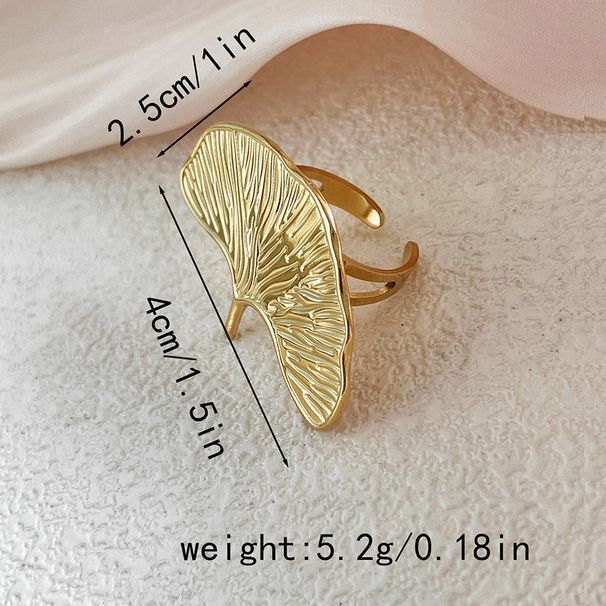 Wind Ins Trend Versatile Personality Large Stainless Steel Plated 14k Real Gold Multi-layer Ginkgo Leaf Stacking Ring_voghion.com