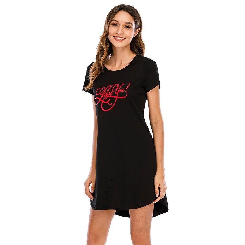 Chemise de nuit en coton imprimé pour femme, pyjama grande taille, vêtements de maison, chemise de nuit Crtoon à manches courtes, été, nouveau, 2023_voghion.com