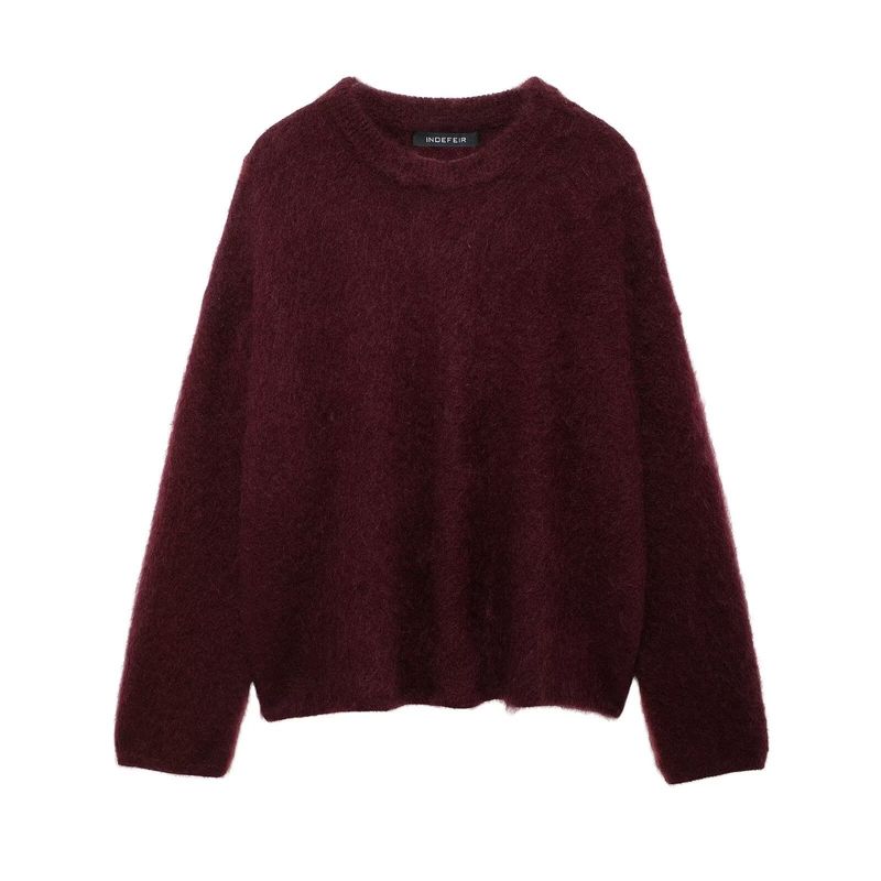 Women's clothing 2024 autumn/winter new street fashion solid color round neck oversized pullover_voghion.com