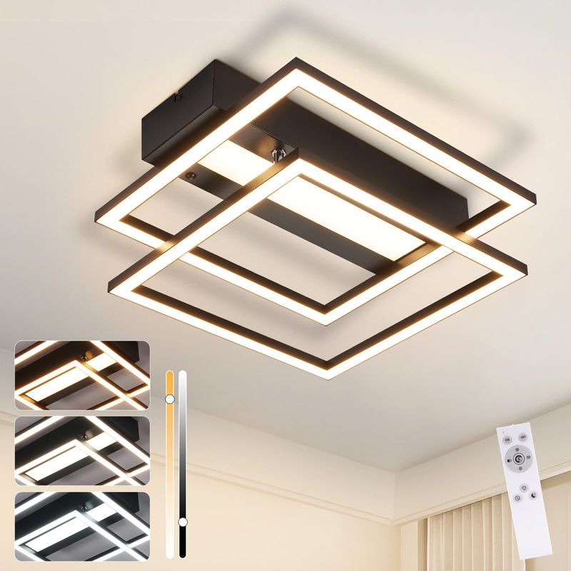 Deckenlampe LED Deckenleuchte Schwarz - Dimmbar Küchenlampe Eckig 42W Schlafzimmerlampe Mit Fernbedienung Modernes Design Für Wohnzimmer Jugendzimmer_voghion.com