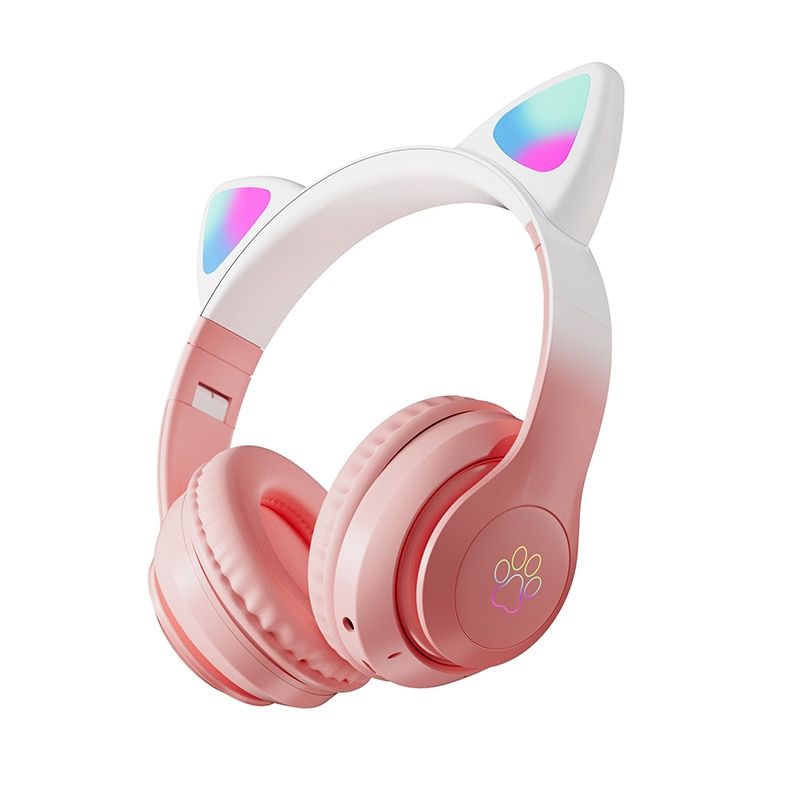 New Cat Bluetooth Headphone Wireless Gradient Color LED Light with Mic Kids Girls Stereo Phone Music Headset Gamer Gift_voghion.com