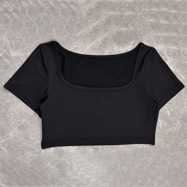 Sieviešu apģērbi Sporta ikdienas apgriezti trikotāžas ar augstu elastīgu T kreklu topi ar garām piedurknēm_voghion.com