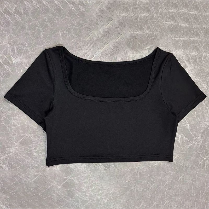 Damenbekleidung Sport Casual Cropped Gestrickt Hochelastisch Langarm T-Shirt Tops_voghion.com