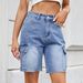 Women's Denim Cargo Shorts - Straight Leg Mid-Length Shorts With Functional Side Pockets_voghion.com