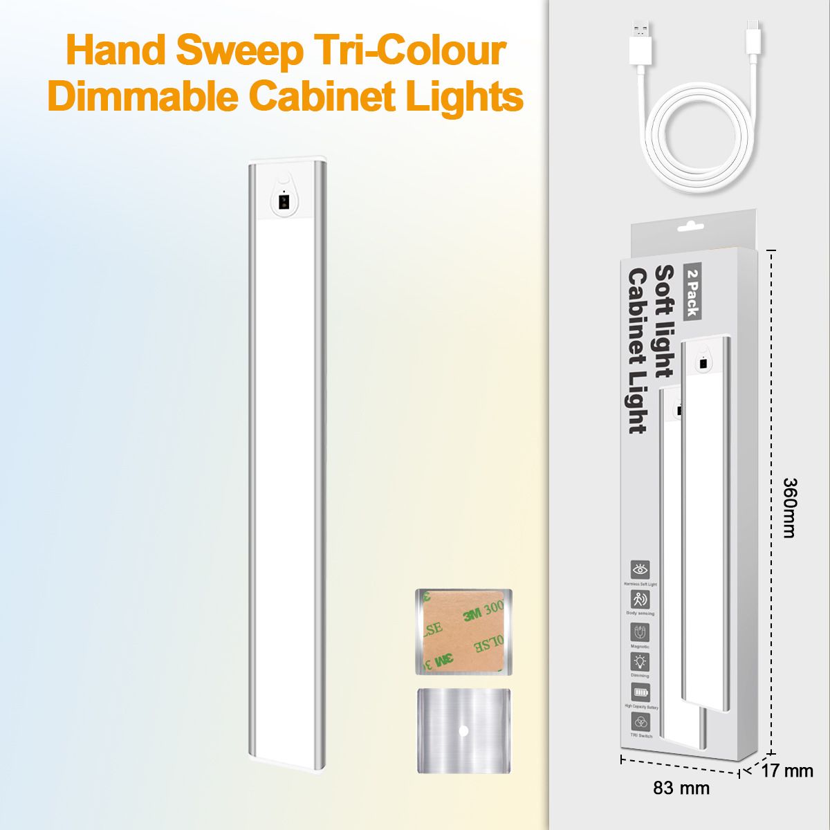 Silbernes Schranklicht, Handfeger-Induktionslicht, dreifarbige Temperatur, Helligkeit einstellbar, weiches Licht, dekoratives Licht_voghion.com