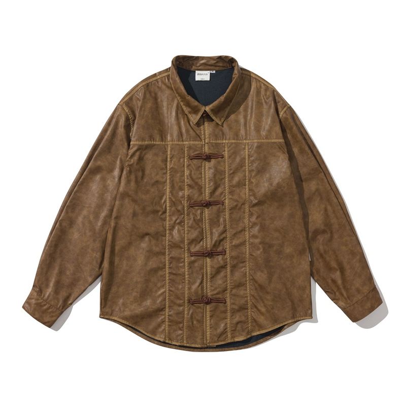 BSAPA niche design sense PU leather loose new Chinese style buttoned jacket men's top CS969_voghion.com
