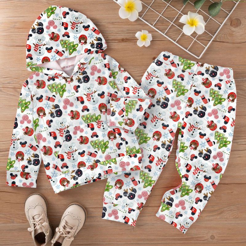 Abbigliamento per bambine, pullover natalizi stampati con cappuccio, tuta casual a due pezzi_voghion.com