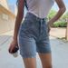 Women's Denim Bermuda Shorts - High Waist Distressed Hem Straight Leg Mid-Length Shorts Lightweight Washed Denim Capri Pants For Casual Wear_voghion.com