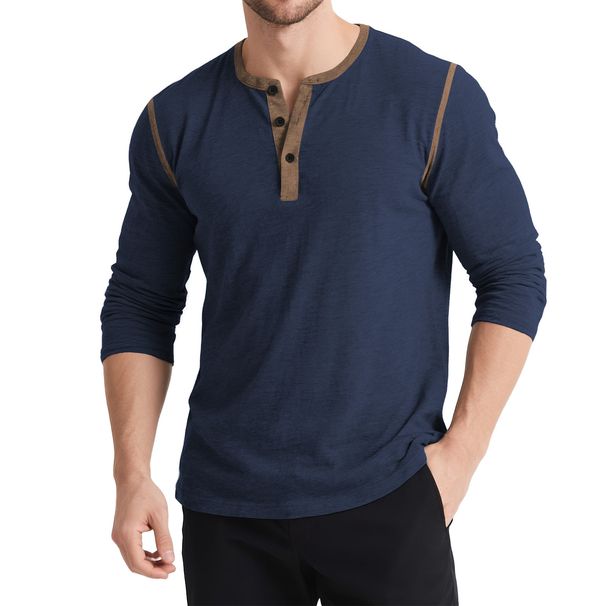 Herren Retro Henley Shirt – Langarm Colorblock Pullover mit 3-Knopf-Leiste (Weiß/Schwarz/Karmesinrot/Marineblau/Mehrfarbig, S-XXL)_voghion.com