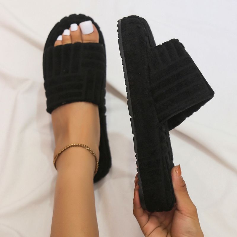 Pantofole di lana da donna in tessuto asciugamano tinta unita con fondo spesso e una parola_voghion.com
