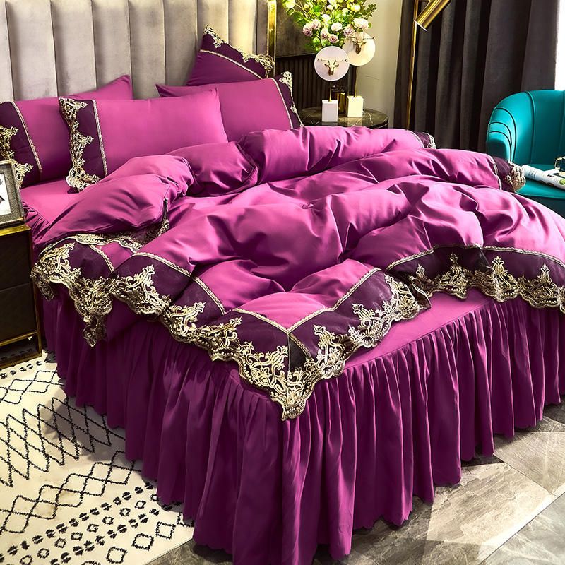 Collection de literie de luxe Ins-Style : broderie florale exquise, texture moelleuse et options multicolores, parure de lit en dentelle romantique de la série Mona_voghion.com