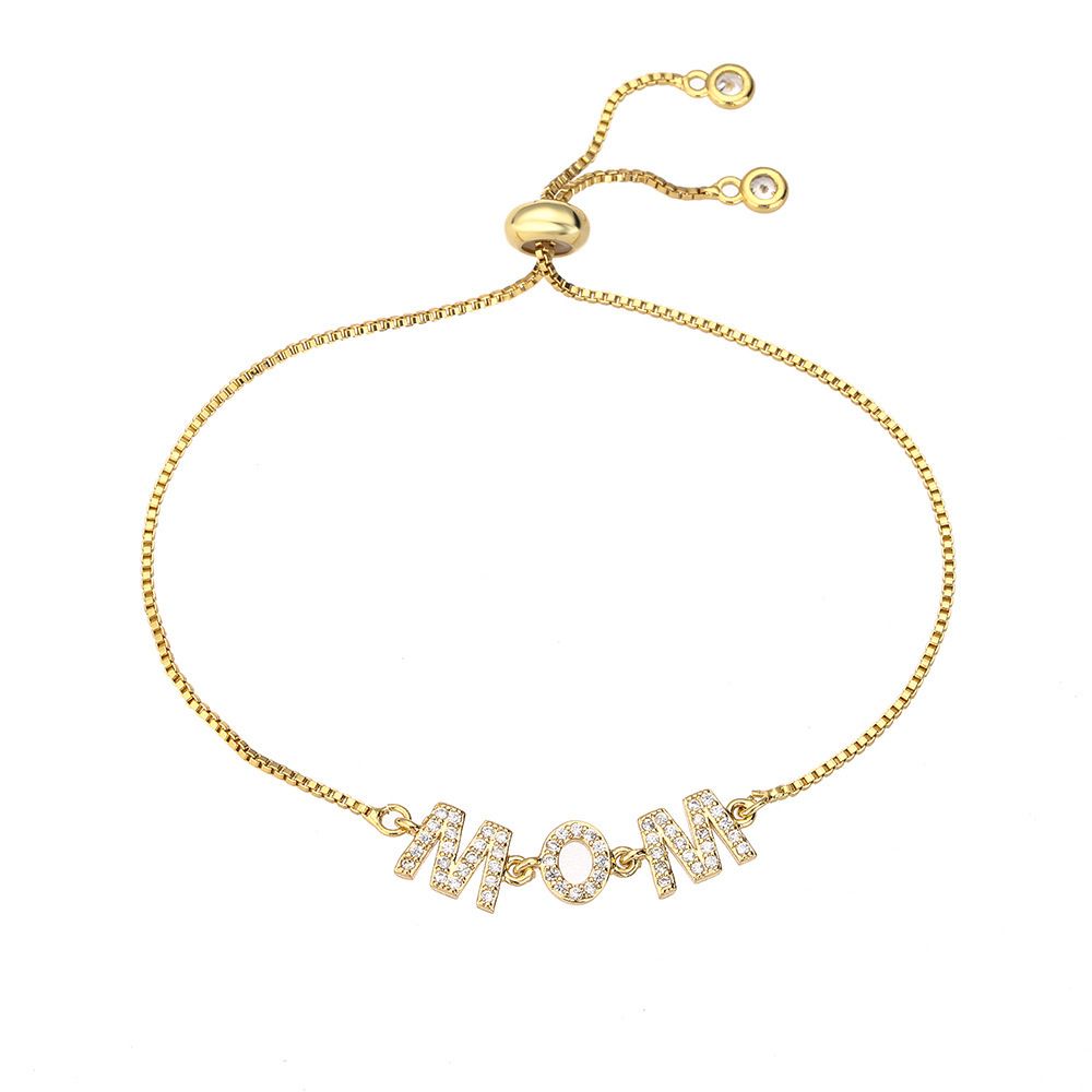 Bracelet pour la fête des mères, nouveau modèle, créatif, micro pavé de zircons, épissure de lettres, réglage par traction, sensation haut de gamme_voghion.com
