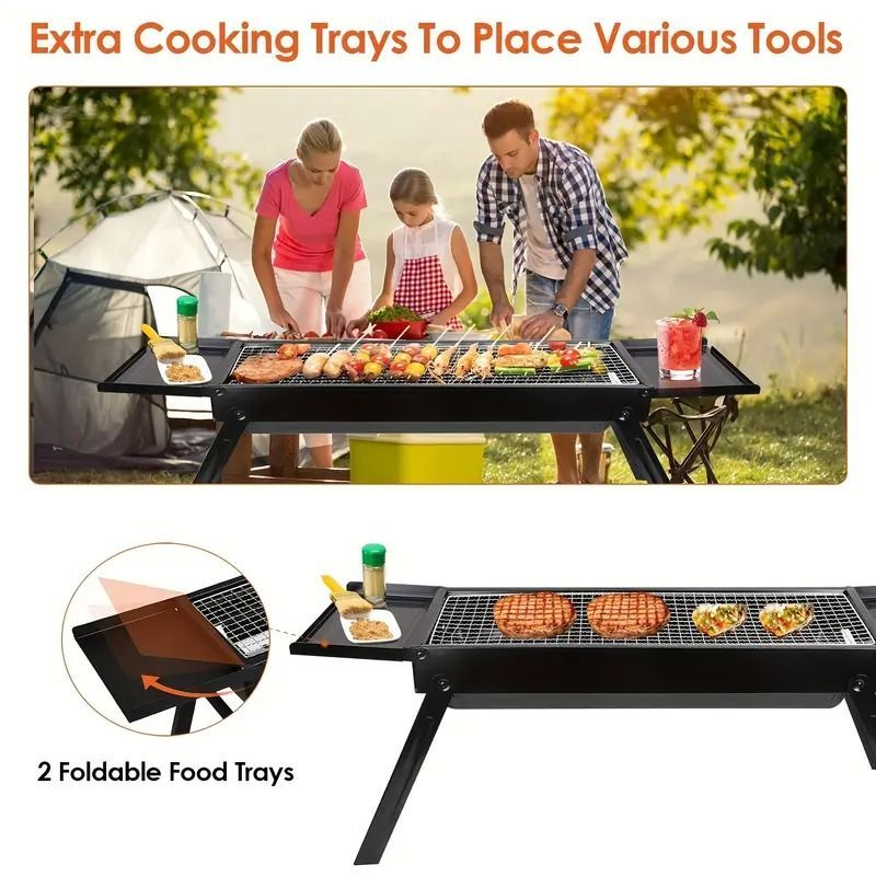 Portable 23' Stainless Steel Charcoal Grill, Foldable And Compact For Outdoor BBQ, Camping, Picnics, And Parties. Ideal For 3-5 People._voghion.com