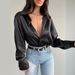 Damenbekleidung Revers Langarm Button Down Temperament Schlank Satin Hemd Für Frauen Großhandel_voghion.com