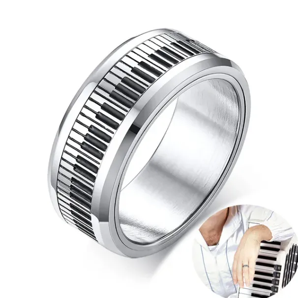2025 New Arrivals UNIQUE KEYBOARD FOR MEN STAINLESS STEEL MUSIC PIANO FLAT PROFILE TWO TONE RING_voghion.com