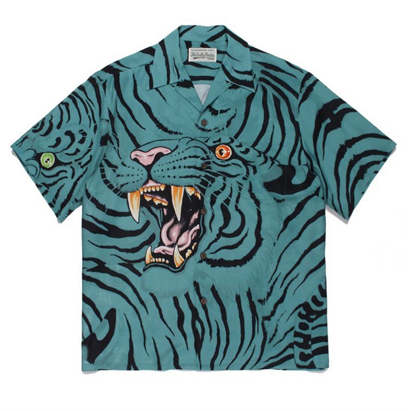Tiger Pattern Button Shirts Summer Hawaii Fashion Shirt Oversized Streetwear Hip Hop Shirts Men's Harajuku Button Up Blouse Tops_voghion.com