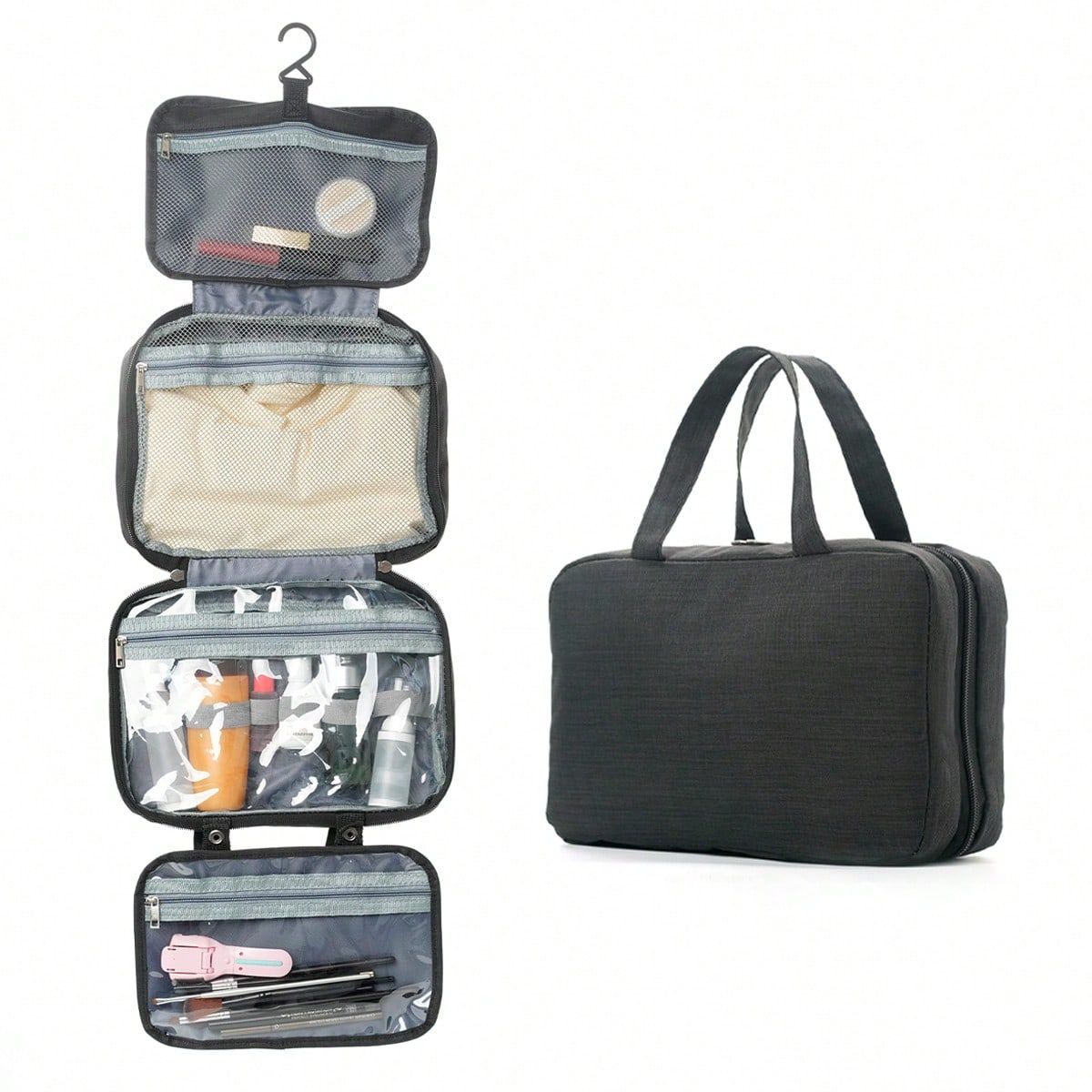 4-fach faltbarer Kulturbeutel zum Aufhängen – Wasserdichter Reise-Kosmetik-Organizer mit mehreren Fächern (Nass-/Trocken-Trennung, tragbare Make-up-Tasche)_voghion.com
