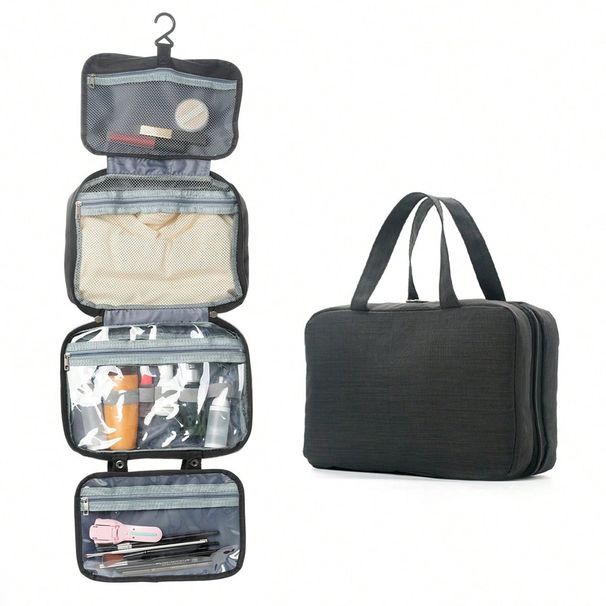 4-fach faltbarer Kulturbeutel zum Aufhängen – Wasserdichter Reise-Kosmetik-Organizer mit mehreren Fächern (Nass-/Trocken-Trennung, tragbare Make-up-Tasche)_voghion.com
