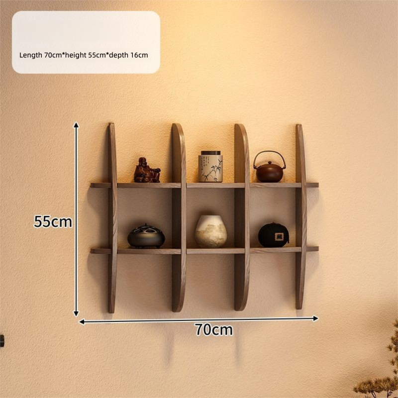 Scaffale portaoggetti in legno massello per soggiorno, porta tazze, teiere e set da tè, mobiletto portaoggetti multiuso in stile cinese da parete_voghion.com