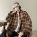 Men's Plaid Shirt – Oversized Streetwear Essential, Japanese-Inspired Layering Piece (M-5XL, Navy & Brown)_voghion.com