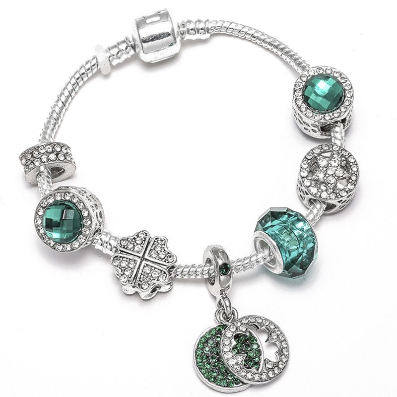Elegante braccialetto fai da te con ciondolo a quadrifoglio per donna - Ciondolo a quadrifoglio portafortuna placcato in argento sterling regolabile, regalo di gioielli_voghion.com